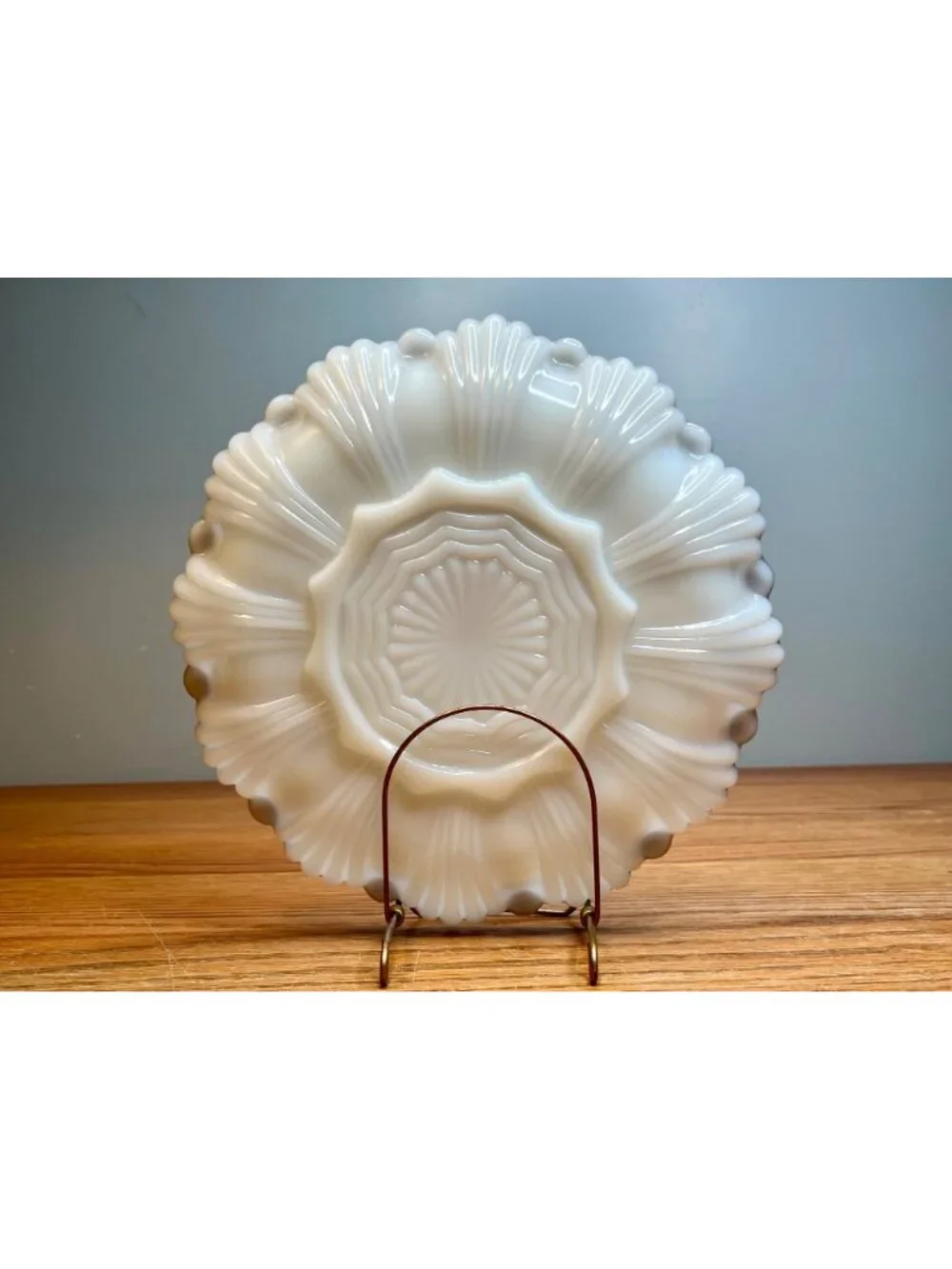 Vintage Anchor Hocking Milk Glass Deviled Egg Plate, Gold Trim
